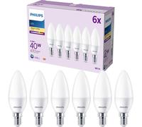 Philips Lighting 929003541136 pack de 6 ampoules LED E14 format flamme, 40W, blanc chaud