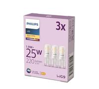 Philips LED ampoule standard, Equivalent 25W halogene, culot G9, éclairage blanc chaud 2700K, 3-pack, nouvelle génération