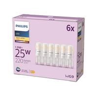 Philips LED ampoule standard, Equivalent 25W halogene, culot G9, éclairage blanc chaud 2700K, 6-pack, nouvelle génération