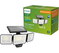Philips LED, Applique Murale Projecteur Solaire Fyce +Détecteur,2700K, Noir | Applique extérieur à 3 projecteurs lumineux, Recharge solaire, Fonctionne par tous les temps, IP44 Résistant aux intempéries