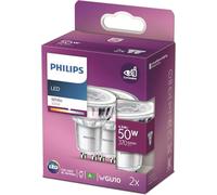 Philips LED Classic 2 Packs [GU10 Spot] 4.6W - 50W Equivalent, 220 - 240V, Blanc 3000K (Non-Dimmable)