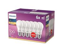 Philips Ampoules LED Classiques E27, Lot de 6 (100 W), Ampoules LED mates Lumière Blanc Chaud, Lampes Basse Consommation Longue Durée de Vie, Nouvelle Génération