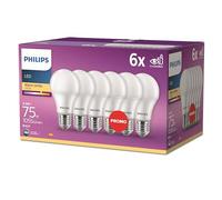 PHILIPS LED Classic E27 pack de 6 ampoules (75 W), ampoules mat avec éclairage blanc chaud, ampoules à économie d'énergie, long durée de vie, nouvelle génération