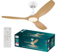 Philips Olas Ventilateur de Plafond, 3 Pales, Lumière LED 24 W, Moteur DC, Température de Couleur (3000 K-4300 K-6500 K) avec Fonction Variateur, Télécommande Incluse, blanc, 52"