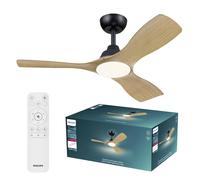 Ventilateur de plafond - Philips - Olas - Pales fixes - Diamètre 106 cm - Noir/Bois - LED intégrée + télécommande