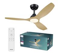 Philips Ventilateur de plafond Olas 132 cm – Pales fixes, LED intégrée, télécommande Noir/Bois