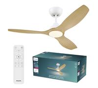 Philips Ventilateur de plafond Olas – LED intégrée 35 W, télécommande, Ø132 cm Blanc/Bois