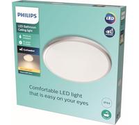 Philips LED, Plafonnier Salle de Bain Spray, 3 Intensités, Ø 34.7cm, Argent | Éclairage plafond, IP44 Idéal Pour Salle de Bain et Cuisine, LED Blanche chaud 2700K, Design Plat, Facile à nettoyer, 17W
