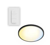 Philips LED, Plafonnier Superslim Rond +Télécommande, Ø 29.1 cm, Noir | Éclairage plafond LED avec Télécommande intégrée, 5 ambiances préréglées, Gradation jusqu'à 1%, Design Extra Plat, 16W