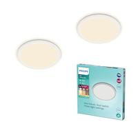 Philips LED Salle de bain Plafonnier Superslim, blanc, 15W, lumière blanc chaud 2.700K, 3 réglages de lumière - variateur sans gradateur, protection IP44, pack de deux
