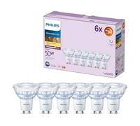 Philips LED Spot GU10, Pack de 6, 345 lm, 2200-2700 K, WarmGlow, Intensité Variable, Longue Durée de Vie, Faisceau Étroit, Distribution Uniforme de la Lumière, Confort Visuel Amélioré, Verre
