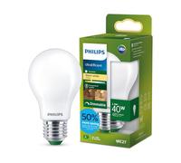 Philips LED UltraEfficient Ampoule Dépolie A60, Culot Edison E27, Classe Énergétique A, 485 lm, Équivalent 40W, Blanc Chaud (2700K), Gradable, EyeComfort, 50 000 Heures, 1 Pack
