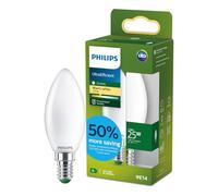 Philips LED UltraEfficient Ampoule Dépolie B35 Bougie, Petit Culot Edison E14, Classe Énergétique A, 252 lm, Équivalent 25W, Blanc Chaud (2700K), EyeComfort, 50 000 Heures, 1 Pack