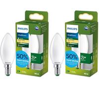 Philips LED UltraEfficient Ampoule Dépolie B35 Bougie, Petit Culot Edison E14, Classe Énergétique A, 252 lm, Équivalent 25W, Blanc Chaud (2700K), EyeComfort, 50 000 Heures, 1 Pack (Lot de 2)