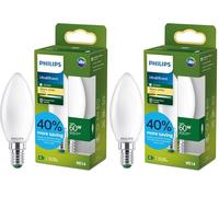 Philips LED UltraEfficient Ampoule Dépolie B35 Bougie, Petit Culot Edison E14, Classe Énergétique A, 806 lm, Équivalent 60W, Blanc Chaud (2700K), EyeComfort, 50 000 Heures, 1 Pack (Lot de 2)