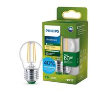 Philips LED UltraEfficient Ampoule Filament Claire P45, Culot Edison E27, Classe Énergétique A, 806 lm, Équivalent 60W, Blanc Chaud (2700K), EyeComfort, 50 000 Heures, 1 Pack