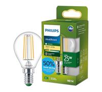 Philips LED UltraEfficient Ampoule Filament Claire P45, Petit Culot Edison E14, Classe Énergétique A, 252 lm, Équivalent 25W, Blanc Chaud (2700K), EyeComfort, 50 000 Heures, 1 Pack