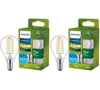 Philips LED UltraEfficient Ampoule Filament Claire P45, Petit Culot Edison E14, Classe Énergétique A, 252 lm, Équivalent 25W, Blanc Chaud (2700K), EyeComfort, 50 000 Heures, 1 Pack (Lot de 2)