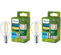 Philips LED UltraEfficient Ampoule Filament Claire P45, Petit Culot Edison E14, Classe Énergétique A, 806 lm, Équivalent 60W, Blanc Chaud (2700K), EyeComfort, 50 000 Heures, 1 Pack (Lot de 2)