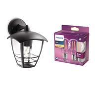 Philips Lighting CR pplique descendante max.1x60W E27 - Noir & Philips ampoule LED Standard E27 60W Blanc Chaud Claire, Verre, Lot de 2