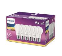 Philips, pack de 6 ampoules E27 LED 60W, blanc chaud