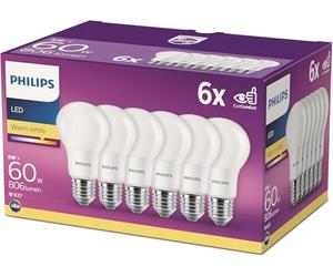 Philips Lighting Lot de 6 Ampoules LED Standard Culot E27, 8W équivalent 60W, Blanc Chaud 2700K, Dépolie, Lot de 6