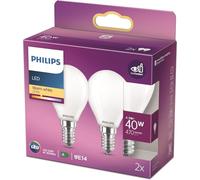 Philips Lot de 2 ampoules LED Classic E14 (Equivalent 40 W), ampoules LED mates avec lumière blanc chaud, éclairage LED à économie d'énergie avec longue durée de vie