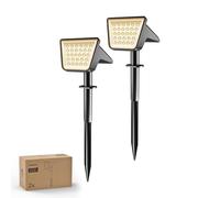 Philips Lot de 2 Projecteurs Spots Lampes Solaires d'Extérieur Étanches, 28 LED 3000K, Éclairage Paysager pour Jardin, Allée et Pelouse, Fonction Crépuscule à l'Aube
