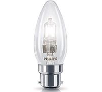Philips Lot de 3 ampoules halogènes Eco Classic à intensité variable, 28 W = 35 W, type bougie, blanc chaud (BC/B22/B22d), 370 lumens