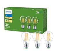 Philips, lot de 3 ampoules LED classe énergétique A, culot E27 équivalent 40W, Blanc chaud 2700K, claire