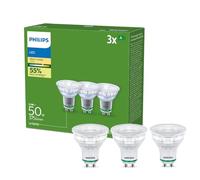 Philips, lot de 3 ampoules LED classe énergétique A, culot GU10 équivalent 50W, Blanc chaud, non dimmable