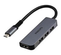 Philips Lot de 3 concentrateurs USB-C vers USB, 4 Ports USB 2.0, Vitesse de Transfert de données de 480 Mbps, Adaptateur multiport USB, boîtier en Aluminium, Voyage, école, Maison, SWL3173M/37