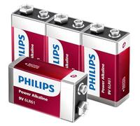 PHILIPS Lot de 4 piles 9 V alcalines 9 V pour détecteur de fumée, alimentation longue durée jusqu'à 10 ans de stockage, batterie 9 V étanche.
