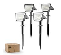 Philips Lot de 4 Projecteurs Spots Lampes Solaires d'Extérieur Étanches, 28 LED 7500K, Éclairage Paysager pour Jardin, Allée et Pelouse, Fonction Crépuscule à l'Aube