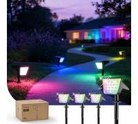Philips Lot de 4 Spots Solaires RGBW Extérieurs, 18 LED Éclairage Paysager Solaire, 9 Modes d'Éclairage Changeant de Couleur du Crépuscule à l'Aube Étanches pour Jardin Arbres Halloween Noël