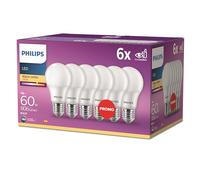 Philips Lot de 6 ampoules LED Classic E27 (60 W) mates avec lumière blanche chaude - Ampoules à économie d'énergie avec longue durée de vie - Nouvelle génération