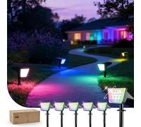 Philips Lot de 6 Spots Solaires RGBW Extérieurs, 18 LED Éclairage Paysager Solaire, 9 Modes d'Éclairage Changeant de Couleur du Crépuscule à l'Aube Étanches pour Jardin Arbres Halloween Noël