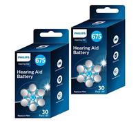 PHILIPS Lot de 60 Piles 1,4 V pour appareils auditifs 675 (Hearing Aid Battery) ZA675B6A/00, Technologie Premium Zinc Air, Batterie Longue durée, Languette d'ouverture Facile, Type PR44 et ZA675, 60