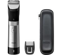 Philips Men's 9000 Series Beard Trimmer, 30 positions de longueur, Power Adapt Sensor, étanche, lames en acier, sans fil, 120 min d'autonomie, étui, BT9810/15, Argent