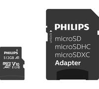 Philips Ultra Speed Carte microSDXC Card 512 Go + Adaptateur SD UHS-I U1, Vitesse de Lecture jusqu'à 80 Mo/s, A1 Fast App Performance, V10, Carte mémoire pour Smartphones, Tablette, PC, vidéo Full HD