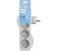 Philips Multiprise CHP2134G/10 - Multiprise 3 prises de courant, Cable 1,5 Meter, Interrupteur principal, Verrouillage de sécurité automatique inclus, Indicateur LED d'alimentation - Couleur White
