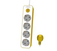 Philips Multiprise CHP2145Y/10 - Multiprise 3 Prises de Courant, câble de 1,5 m, Interrupteur Principal, Fermeture de sécurité Automatique, indicateur LED d'alimentation - Blanc/Jaune