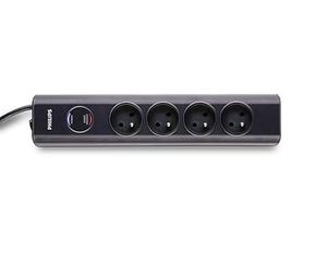 Philips Multiprise Quadruple - SPN7040WA/19 - 230V - Blanc - Protection Contre Les Surtensions - 2 Mètres de Câble