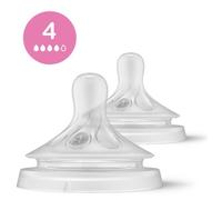 Philips Avent Lot de 2 tétines pour biberon à Réponse Naturelle 0% BPA, Débit 4 pour Bébé de 3 mois + (modèle SCY964/02)