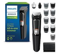 Philips Norelco Multigroom Series 3000 Tondeuse et tondeuse à cheveux tout-en-un 15 pièces pour homme, pour barbe, visage, nez et oreilles, sans huile de lame, pochette de rangement, modèle MG3770/40