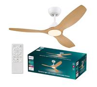 Philips Olas Ventilateur de Plafond, 3 Pales, Lumière LED 24 W, Moteur DC, Température de Couleur (3000 K-4300 K-6500 K) avec Fonction Variateur, Télécommande Incluse, blanc, 52"