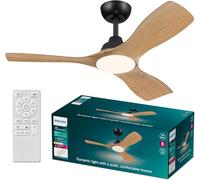 Philips Olas Ventilateur de Plafond, 3 Pales, Lumière LED 24 W, Moteur DC, Température de Couleur (3000 K-4300 K-6500 K) avec Fonction Variateur, Télécommande Incluse, noir, 42"