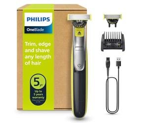 Philips OneBlade 360 hybride Visage : rasoir/tondeuse à barbe électrique, avec innovation lames 360, 2 lames 360 pour le visage, 1 sabot réglable 5 en 1 (modèle QP2734/30)