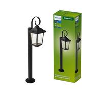 Philips Outdoor, Borne Extérieure Buzzard + Ampoule LED E27, Noir | Borne au Sol Extérieure, Ampoule E27 Blanc Chaud Incluse, IP44 Résiste aux projections d'eau, Design Lanterne, Aluminium Mat