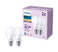 Philips, pack de 2 ampoules LED dépolies 40W, E27, non dimmable, blanc chaud